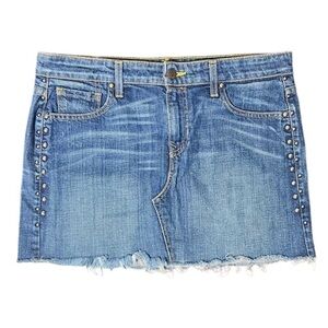 LEVI’S Premium Denim Mini Studded Jean Skirt Raw Hem Moto Size 30
